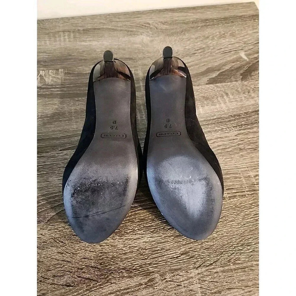 Coach Selma Suede Peep Toe Platform Heels Black Stiletto 4" Sz 7.5 B - Picture 11 of 13